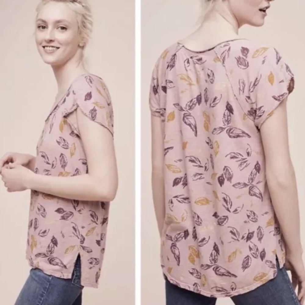 T La Anthropologie Sylvan Flutter Sleeve Tee Shirt Top Pink Floral Size Small
